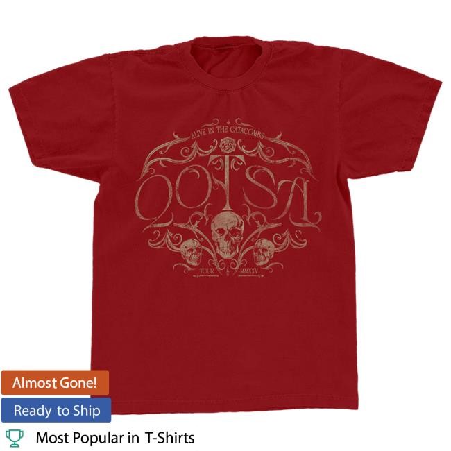 Official Queens of the Stone Age Merch Store Alive In The Catacombs Skull Tshirt (Red) Qotsa Shop