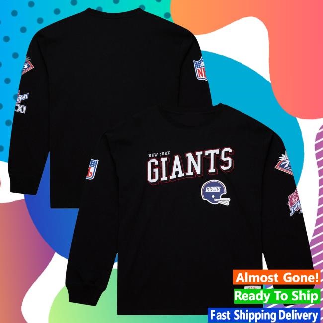 Official New York Giants Shop Men's Mitchell & Ness Black New York Giants Training Camp Vintage Logos Long Sleeve New Shirt