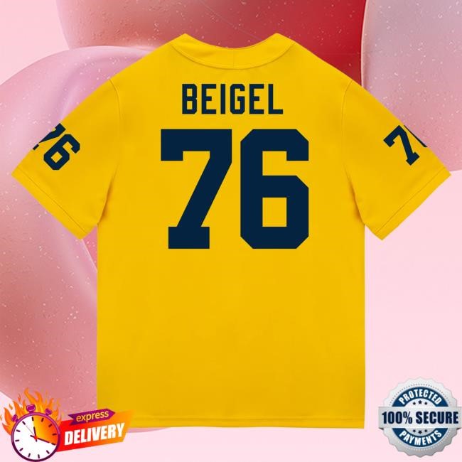 Michigan Wolverines #76 Manuel Beigel Student Athlete Maize Football Jersey Shirt The M Den Shop