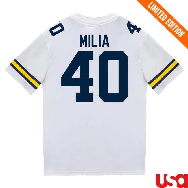 Michigan Wolverines #40 Rocco Milia Student Athlete White Football Jersey Tshirt The M Den Shop Official