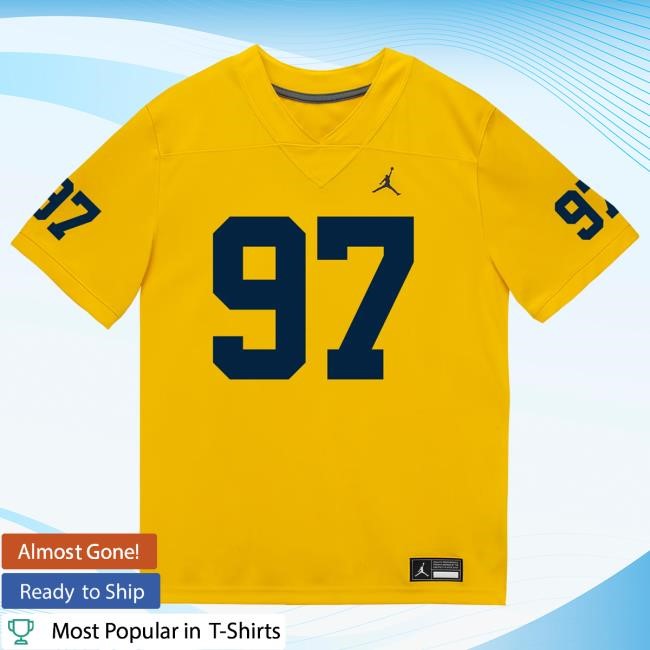 Michigan Wolverines #97 Chibi Anwunah Student Athlete Maize Football Jersey Top Shirt The M Den Shop