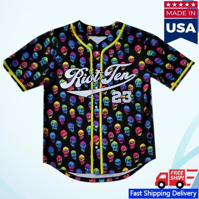 Riot Ten - Trippy Skull Baseball Jersey Riot Ten Merch