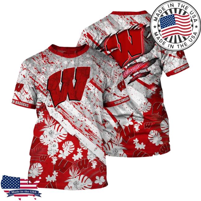 Official Banantees Wisconsin Badgers Tropical Flower Style And Flag All Over Printed 3D Tshirt