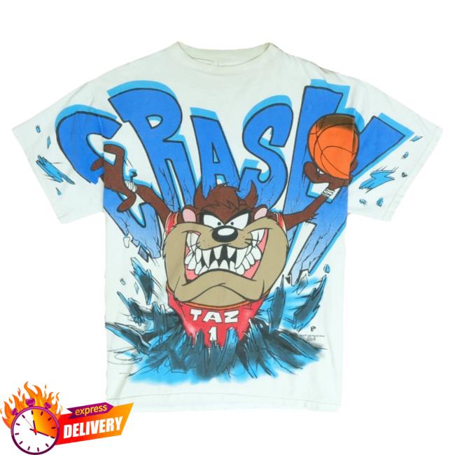 Official Throwback Vault Vintage Taz Crash Basketball Looney Tunes Tee Shirt All Over Print Aop 1995 90S