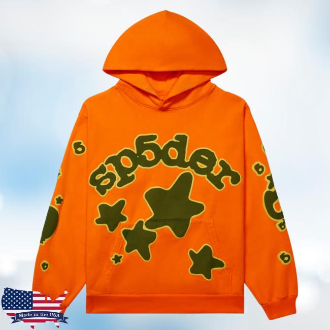 Official Sp5der Clothing Apparel Sp5der Orange Beluga Hooded Sweatshirt Sp5der Merch Store Shop