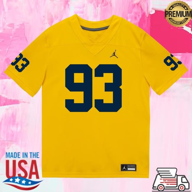 Michigan Wolverines #93 Hunter Robertson Student Athlete Maize Football Jersey Shirt The M Den Shop Official