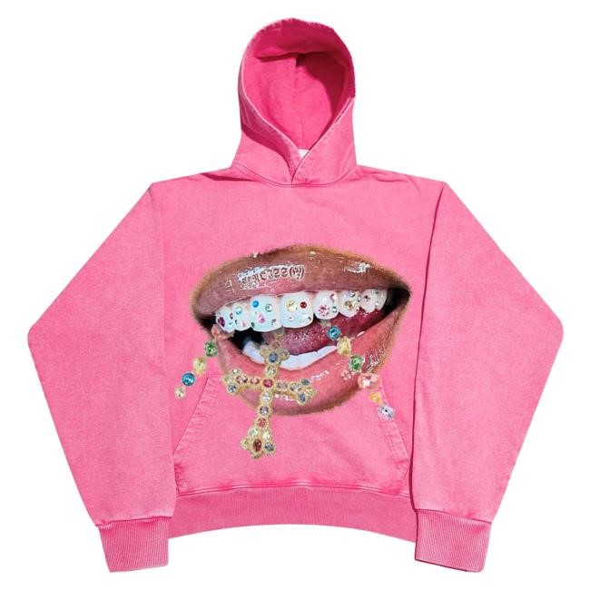 Official Noissey Merch Noissey High Quality Diamond Teeth Cross Print Washed Hood