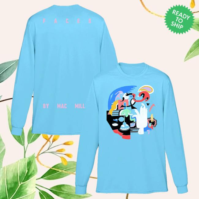 Official Mac Miller Merch Store Mac Miller Faces Blue Long Sleeve Tee Shirt Mac Miller Clothing Apparel Shop MacMiller