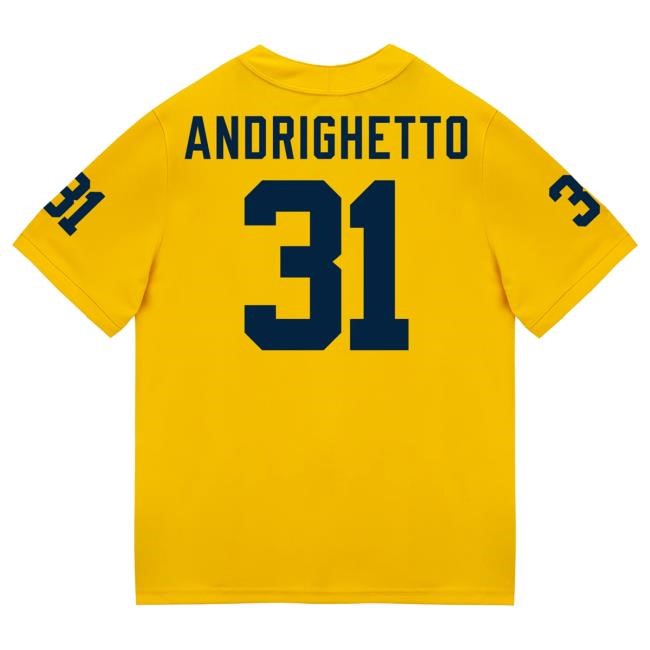 Michigan Wolverines #31 Nico Andrighetto Student Athlete Maize Football Jersey Tees The M Den Shop