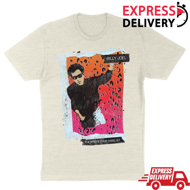 Official Billy Joel Merch Store Billy Joel Bridge Tour 86-87 T-Shirt in Heather Natural Billy Joel Apparel Clothing Shop