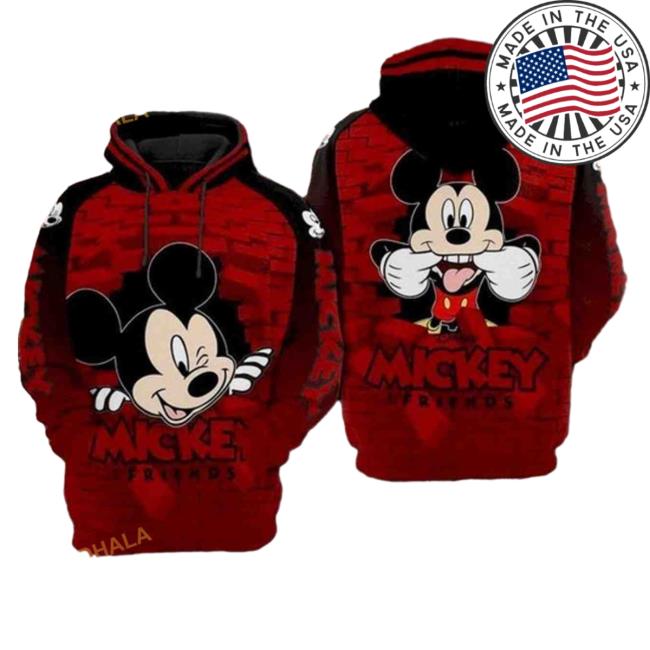 Mickey And Minnie Mouse Brick Wall Style 3D Hooded Sweatshirt