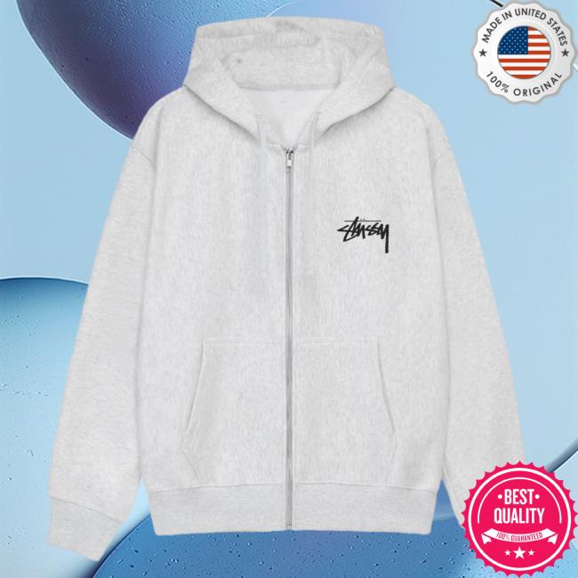 Official Stussy Clothing Store Shop Merch Classic Dot Zip Up Crewneck Sweatshirt Ash Heather Apparel