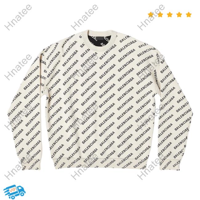 Official Saks Fifth Avenue Clothing Store Shop Balenciaga Mini Allover Logo White Black AOP Crewneck 3D All Over Print Saksfifthavenue
