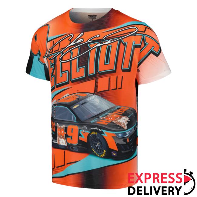 Official Nascar Store Merch Shop Chase Elliott Hendrick Motorsports Team Collection Orange Hooters Accelerator Total Print Top Shirt